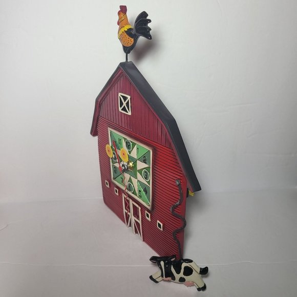 Allen Designs Red Barn Yard Wall Clock Cow Shaped Swinging Pendulum - Picture 12 of 16